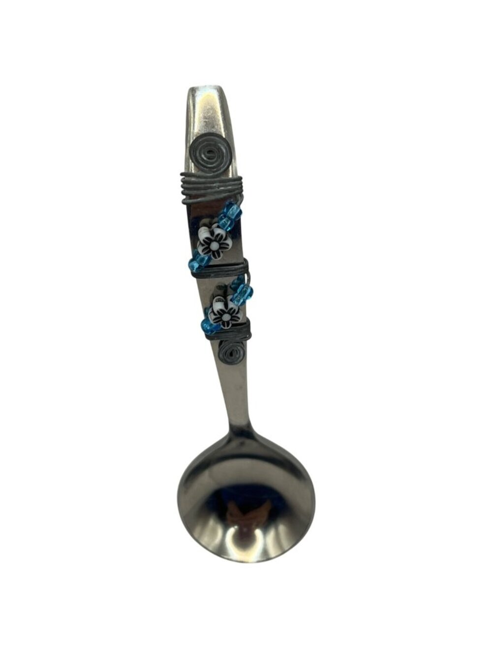 Handcrafted Vintage Stainless Steel & Blue Floral Spoon B22